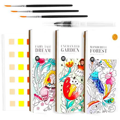 ROOCHKD 3Pack Watercolor Painting Coloring Books Arts & Crafts Kit, Pocket Watercolor Paint Bookmarks, Mess Free Paint with Water Set, Travel Activities Party Favors Exchange Birthday Gifts for Boys and Girls