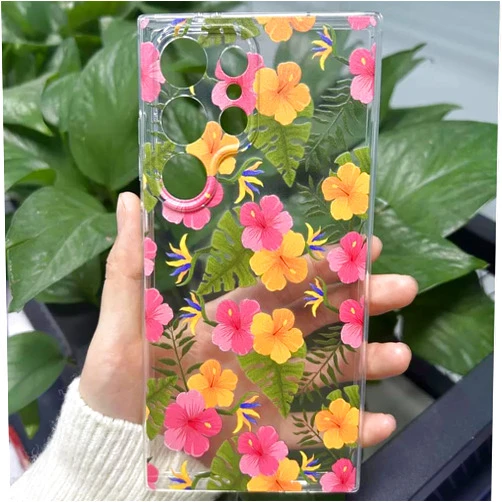 BOYCOLD for Samsung Galaxy S24 Ultra Clear Case with Flowers Design, Cute Floral Pattern Colorful Butterfly Translucent Slim TPU Shockproof Protective for Women Girls for Galaxy S24 Ultra Phone Case