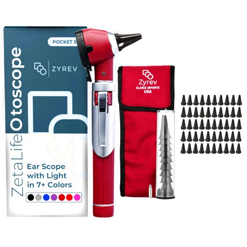 Zyrev ZetaLife Otoscope Set with 50 Extra Disposable Specula Tips, Maroon