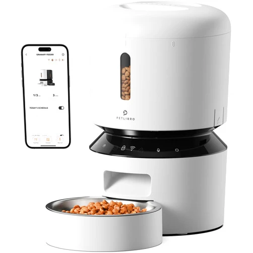 PETLIBRO Automatic Cat Feeder, 5G WiFi Automatic Pet Feeder with Freshness Preservation, 3L Timed Cat Feeders for Dry Food, Up to 48 Portions 10 Meals Per Day, Granary Pet Feeder for Cat/Dog, White