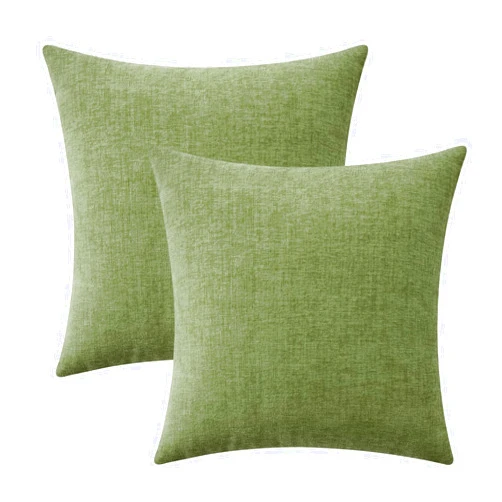 MIULEE Pack of 2 Couch Throw Pillow Covers 22x22 Inch Spring Soft Sage Green Chenille Pillow Covers for Sofa Living Room Solid Dyed Pillow Cases