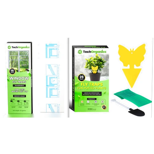 TechOrganics Fruit Fly/Gnat Yellow Sticky Traps and Window Fly Traps for Indoors Bundle