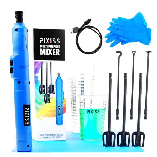 Pixiss Premium Resin Mixer - Handheld Rechargeable Epoxy Mixer, Epoxy Resin Mixer Pro, Resin Stirrer for Resin, Resin Molds, Silicone Molds Mixing, Includes 4 Unique Styles - Resin Mixer Starter Kit