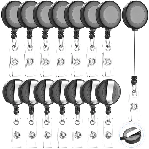 Zonon 100 Pcs Retractable Badge Reel Badge Holder Badge Clip Badge Reels Bulk with Metal Belt Clip Name Badge Reels Holders for Nurses Teachers Students Office School Supplies (Transparent Black)