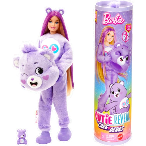 Barbie Cutie Reveal Doll & Accessories, Care Bears Series, Fashion Doll with Share Bear Costume & 10 Surprises Including Color Change & Mini Bear