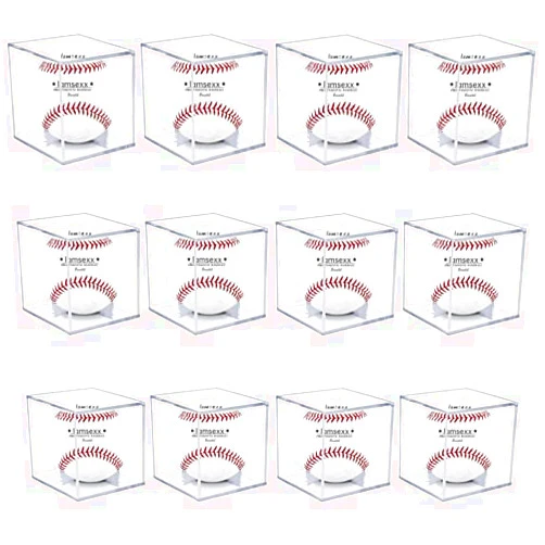 KALOPEZY 12 Pack UV Protected Acrylic Boxes for Display,Clear Display Case Baseball Cube Memorabilia Showcase Autograph Ball Protector