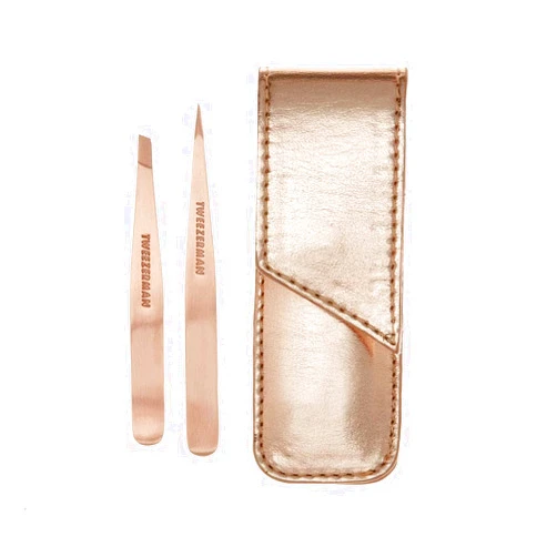 Tweezerman Rose Gold Petite Point and Slant Tweezer Set with Travel Case