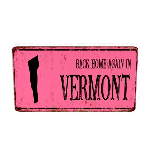 Autravelco Funny Novelty Garage Signs Back Home Again in Vermont Home Decor Art Poster Bedroom Dining Room Terrace USA American State Outline Metal Tin Sign Gift for Backyard 6x12 Inch