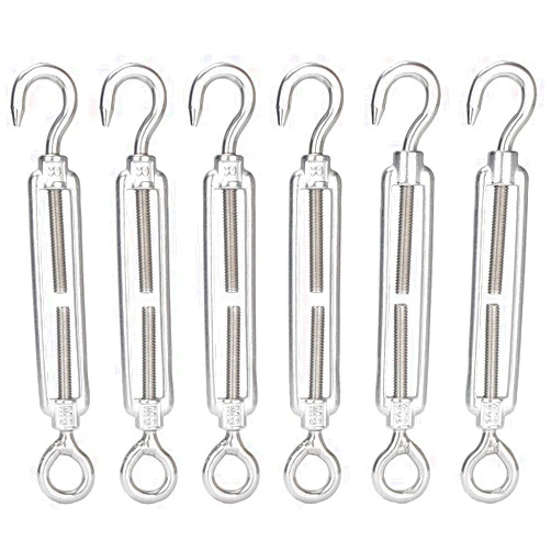 YAMASO 6Pcs M6 Hook & Eye Turnbuckle Wire Rope Tensioner Stainless Steel 304