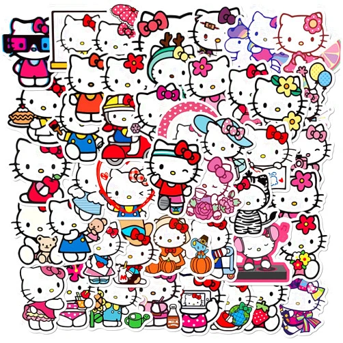 LCCZRY 50Pcs Hello Kitty Stickers Pack Kitty White Theme Waterproof Sticker Decals for Laptop Water Bottle Skateboard Luggage Car Bumper Hello Kitty Stickers for Girls Kids Teens