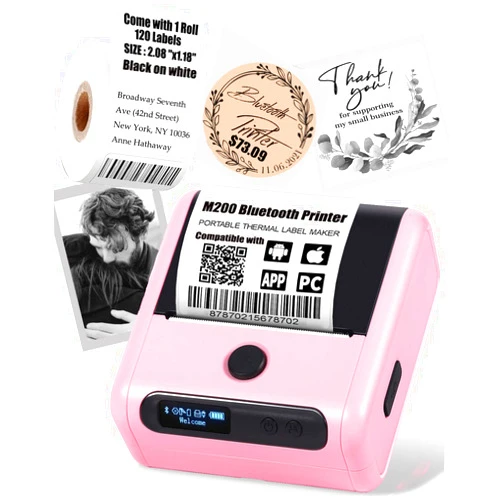 Memoking Barcode Label Maker - Portable Label Maker 3 Inch Sticker Maker Machine for Jars, Candles, Address, Logo & Product, Mini Sticker Printer for Phone & PC, Pink