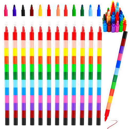 Ailixinda 12 Pieces Stacking Crayons Buildable Crayons,DIY Rainbow Pencils Stackable Crayons for Kids,Stackable Buildable Crayons Colorful Crayon Party Favors for Office School Supplies,12 Colors