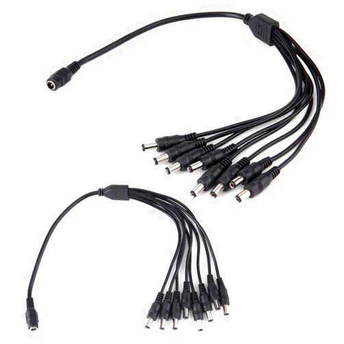 Exgoofit 2-Pack DC 1 Female to 8 Male Output Power Splitter Cable Y Adapter for CCTV Security Cameras and LED Strip Lights