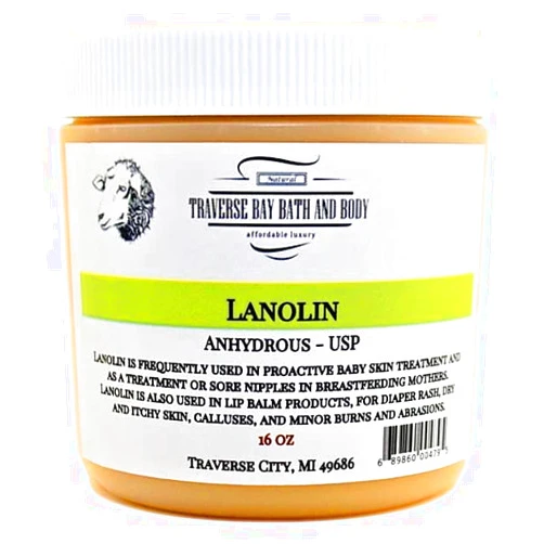 Traverse Bay Soap Company Lanolin - Anhydrous - USP, 16 oz, Safety sealed container. Soap making, lotion, creams, bath, beauty.