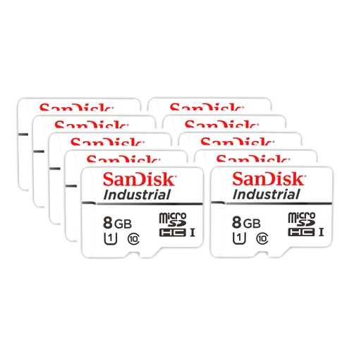 SanDisk Industrial 8GB Micro SD Memory Card Class 10 UHS-I MicroSDHC (Bulk 10 Pack) in Cases (SDSDQAF3-008G-I) Bundle with (1) Everything But Stromboli Card Reader