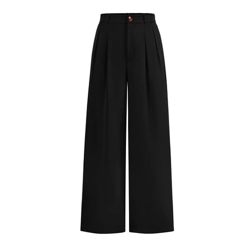KIRUNDO Wide Leg Dress Pants for Women High Waisted Office Work Trousers Business Casual Button Flowy Palazzo Pant Pockets