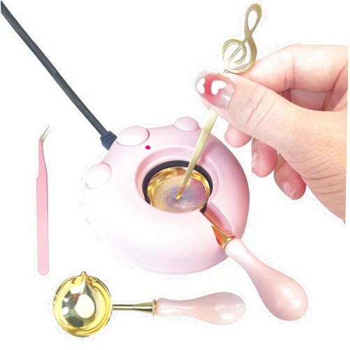 MINGYUESKY Cat Claw Shape Electric Wax Seal Warmer, MINGYUESKY Wax Seal Kit with Wax Seal Melter, 2pcs Wax Seal Spoon, Tweezers, Stir Pin for Melting Wax Seal Sticks Sealing Wax Beads (121Pink)