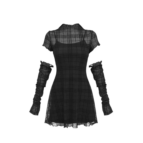 MEOWCOS.COM MEOWCOS Women’s Gothic Punk High Collar Short Dress with Long Arm Covers