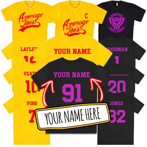 Custom Group Halloween Costumes - Average Joes Dodgeball Custom Team Jersey Costume Shirts Set for Groups, Purple Cobras, Friends, Family and Couples Plus Size