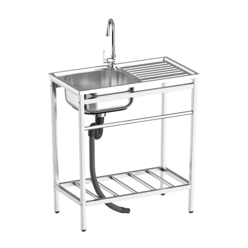 DuyviSteil Free Standing Stainless Steel Sink, Single Bowl Washing Hand Basin Station Sink, Portable Utility Sinks with Hot and Cold Faucet & Shelves for Camping, Garage, Kitchen, Backyard Handwashing