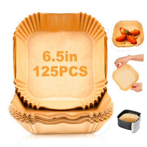 Ctizne Air Fryer Paper Liner Disposable - 100PCS 6.5 Inch Square Liners for Air Fryer, Grease and Water Proof Non Stick Basket Parchment Paper