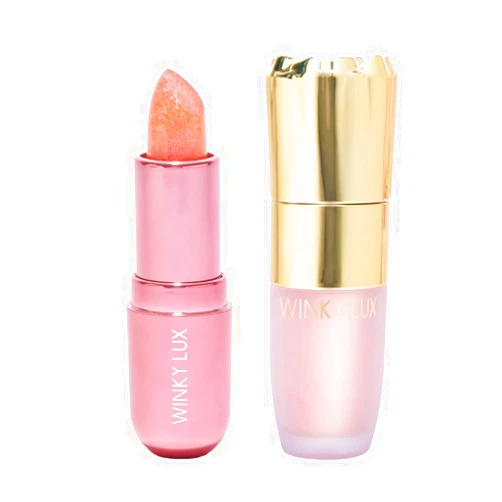 Winky Lux Pink Opal Glimmer Balm & Liquid Highlighter Duo – Color Changing pH Lip Balm & Radiant Highlighter, Jojoba Oil, Ceramides, Calendula Oil & Evening Primrose Extract, Subtle Vanilla Scent