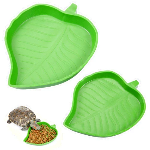 Boao 2 Pieces Leaf Reptile Food Water Bowl Plate Dish for Tortoise Corn Snake Crawl Pet Drinking and Eating, 2 Sizes
