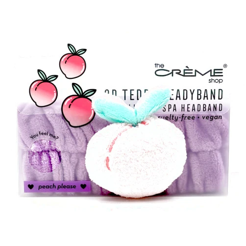 The Crème Shop 3D Teddy Headband, Spa Headband, Headband for Washing Face, Skincare Headbands, Headbands for Women (Peach Please)