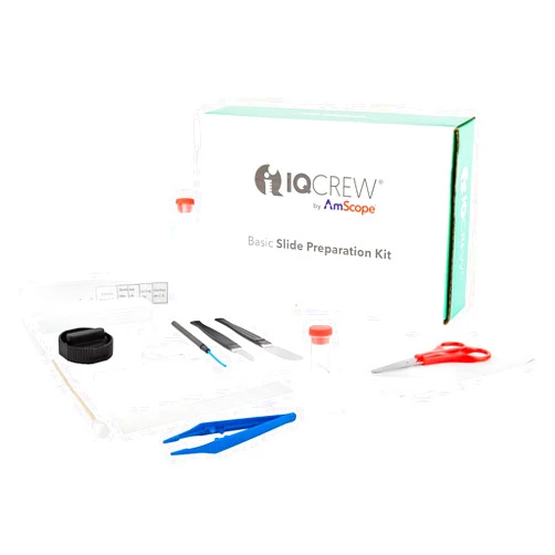 AmScope IQCrew 35-Piece Microscope Slide Preparation Kit - Essential Student Sample Specimen Set of Tools & Microscopy Accessories - SP-15