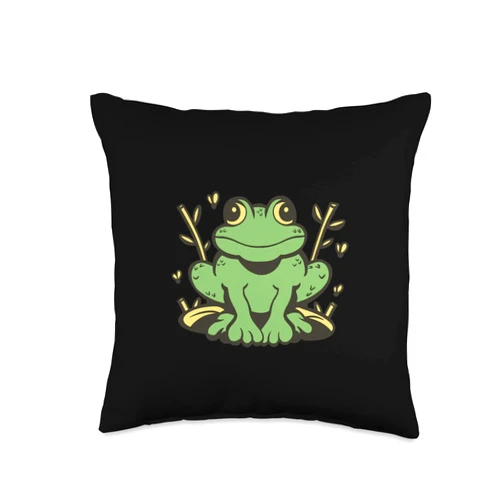 Frosch Amphibien, Comic Geschenke, lustige Sprüche Green Comic Frog Colours for Men, Women, Children Throw Pillow, 16x16, Multicolor