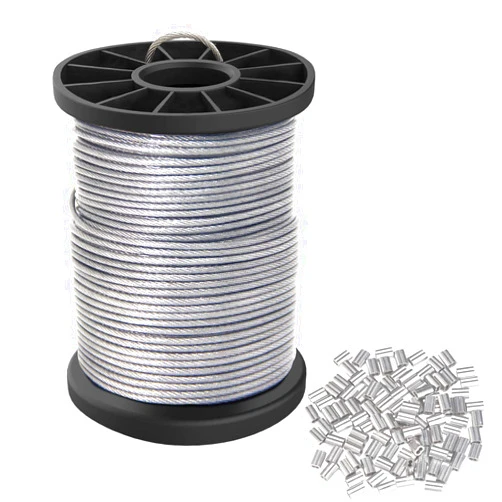 Cerpourt Vinyl Coated Picture Hanging Wire 1.5mm Up to 150lbs,100 Feet(30.5M) Stainless Steel Picture Wire Spool with 40Pcs Aluminum Crimping Sleeves,Heavy Wire for Hanging Picture Frame,Artwork,String Light