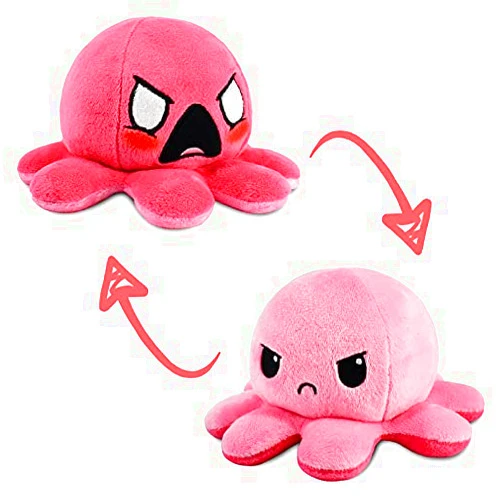 TeeTurtle | The Moody Reversible Octopus Plushie | Patented Design | Sensory Fidget Toy for Stress Relief | Light Pink + Pink | Angry + Rage | Show Your Mood Without Saying a Word!