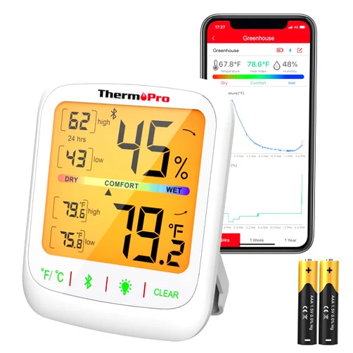 ThermoPro TP359 Bluetooth Hygrometer Thermometer, 260FT Wireless Remote Temperature and Humidity Monitor, with Large Backlit LCD, Indoor Room Thermometer and Humidity Gauge, Max Min Records