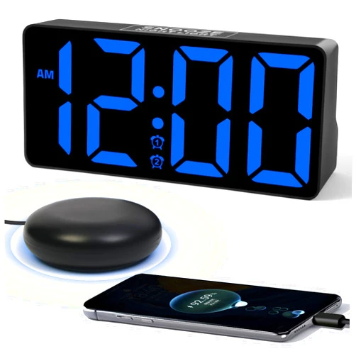 PPLEE Alarm Clock for Bedroom Heavy Sleepers with Bed Shaker & Night Light-Vibrating Digital Clock Large Dimmable LED Digits with Dual Alarm & Charging Port Table Desk Clock for Hearing Impaired Seniors