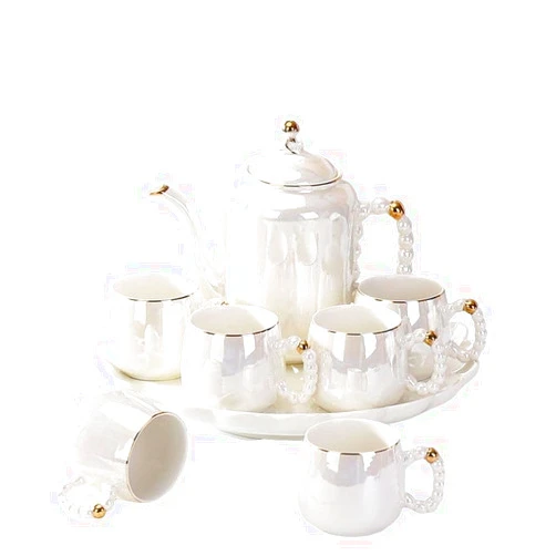CORIYA 14-Pieces Porcelain Teapot Set Ceramic Coffee Cup Teacup with Gold Spoon Tea Party Tray Holder Gift Sets