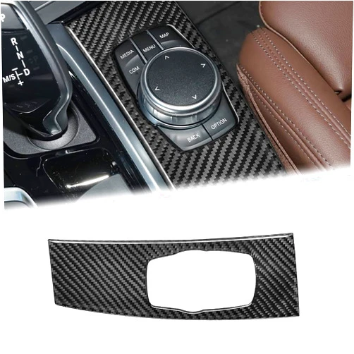 BLAKAYA Compatible with Carbon Fiber Central Control Multimedia Knob Button Frame Panel Trim Cover Interior Decoration Sticker for BMW X3 G01 G08 2018 2019 2020 2021 (1PCS Black)