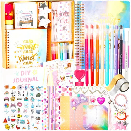 R RUCKERCO Girls DIY Diary 54 Pcs Girls Diary Set,Toys for Ages 8-13,DIY Stationery Set, Thin Stickers and Little Girls Daily Supplies Set, Gifts for Teen Girls Good Idea Choice