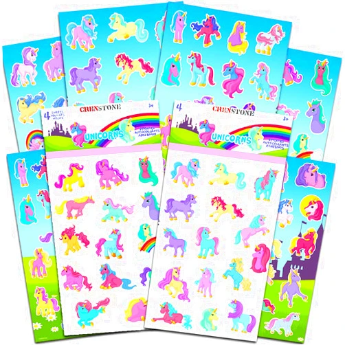 Unique Crenstone Unicorn Stickers Party Supplies Pack -- Over 120 Unicorns Stickers and Licensed Stickers (8 Party Favors Sheets)