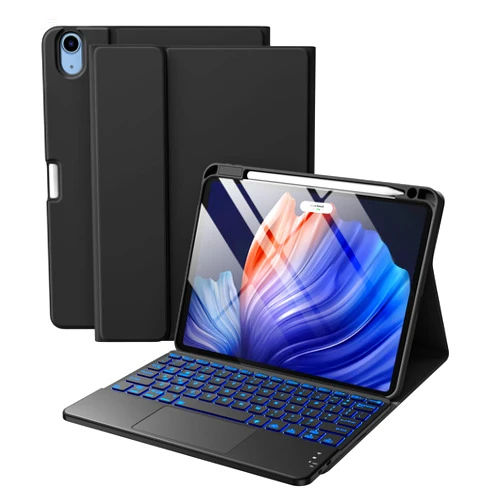Harvopu Compatible with iPad Air 11 inch & Air 5th/ Air 4th Generation Case with Keyboard - Multi-Touch Trackpad, 7-Color Backlit, Detachable Folio Keyboard Cover for Air 11 M2, Air 5/4 (Black)