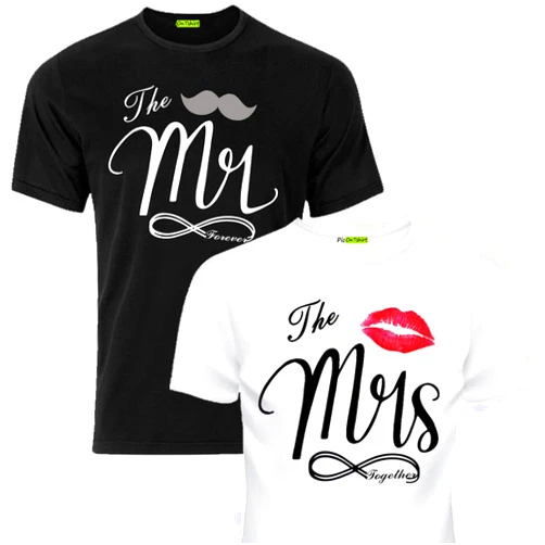 Picontshirt Matching Shirts Set for Couples Him and Her Mr and Mrs Husband Wife T-shirts Black White Colors Regular Fit Outfits