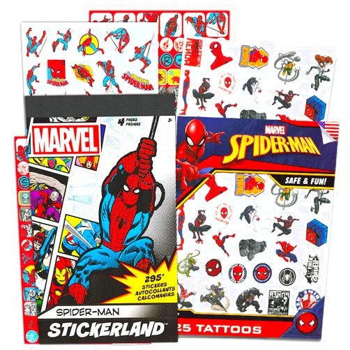 Spider-Man Marvel Spiderman Stickers and Tattoos Party Favor Bundle (295+ Spider-Man Stickers and 75 Temporary Tattoos)