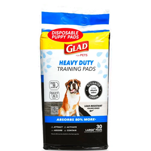 Glad for Pets XL Heavy Duty Activated Carbon Puppy Essentials Training Pads - Zero Odor, Ultra Absorbent Pads for Puppy Potty Training, Indoor Dog Potty, Pee Pads for Dogs, 24