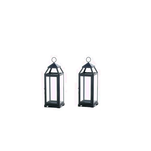 Generic Sunshine Megastore Set of 2 Medium Lean and Sleek Iron and Glass Candle Lanterns, 15.5