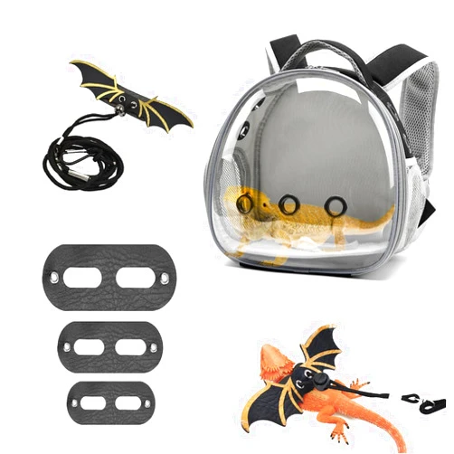 UOOPET Bearded Dragon Lizard Backpack Carrier with Harness and Leash Set, Small Animal Carrier Backpack, Space Capsule Bubble Window Carrier Backpack, Small Pet Carrier Backpack, Airline Approved (Black)