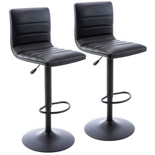 Vogue Furniture Direct PU Leather Bar Stools, Modern Square Adjustable Swivel Barstools with Back, Armless Airlift Counter Height Bar Chairs for Kitchen Dining Set of 2 (Black, Black Base)