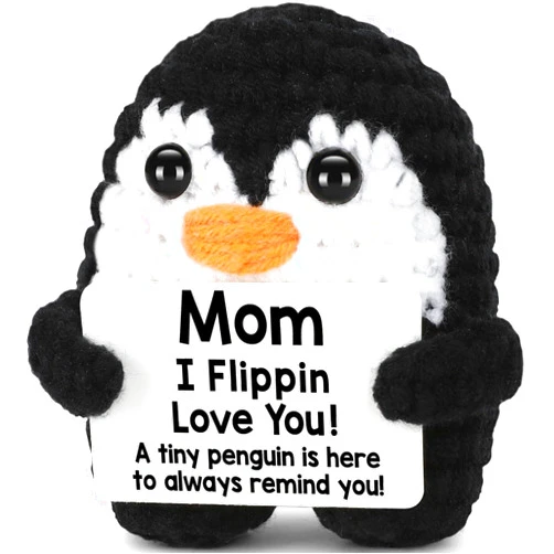 CryCarrot Valentines Day Birthday Gifts for Mom from Daughter Son, Handmade Crochet Mini Penguin Mom Gifts for Birthday Mama Mother in Law Bonus Step, Funny I Love You for Moms Small Cute Decor