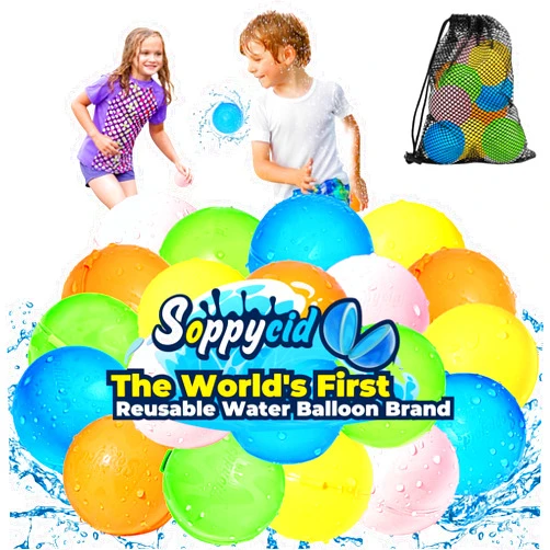 KOKODI SOPPYCID 20 Pcs Reusable Water Balloons, Self Sealing, Refillable Water Bomb Splash Balls, Pool Beach Water Toys for Kids Ages 3-12, Kids Toys for Summer Fun Outdoor Activities Water Party Favors
