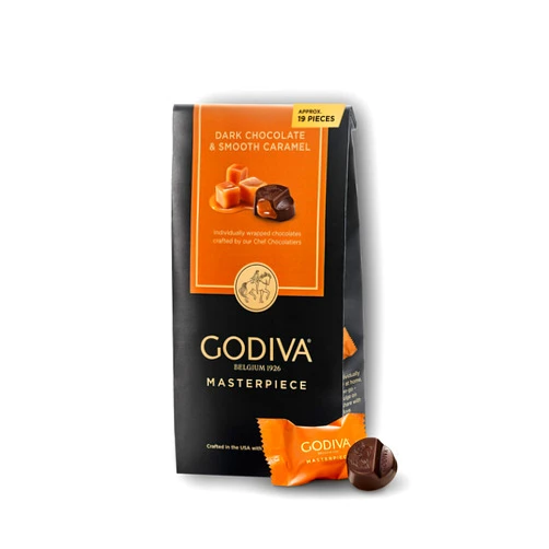 Godiva Chocolatier Godiva Masterpiece Dark Chocolate Bag, Individually Wrapped with Caramel Center, Gourmet Gift for Birthday, Holiday, Kosher, Halal, 7oz