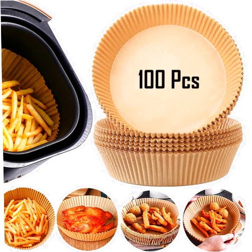 Generic Air Fryer Disposable Paper Liner Large Size 7.9 inch (100Pcs) Air Fryer Parchment Paper 50pcs Non-Stick Air Fryer Liners Baking Paper Oil-proof, Water-proof for Baking Roasting Microwave Cooking