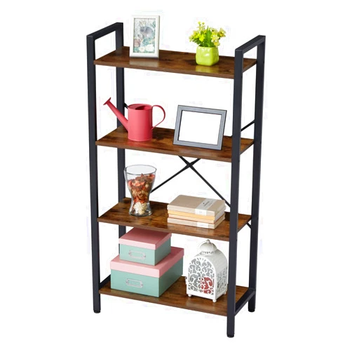 Idē·o ide¡¤o, IDEO Bookshelf 4 Tier Home Office Industrial Bookcase Storage, Retro Brown, 47.44x25.98x11.81In